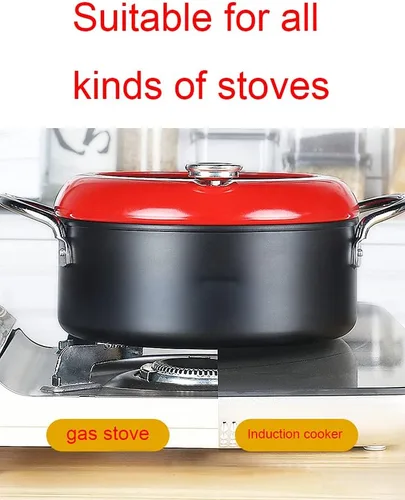 Vista 4 de Sartén con termómetro Tempura Freidora Pot, Mini sartén profunda con escurridor Mini Sartén profunda con sartén de aceite 8 pulgadas