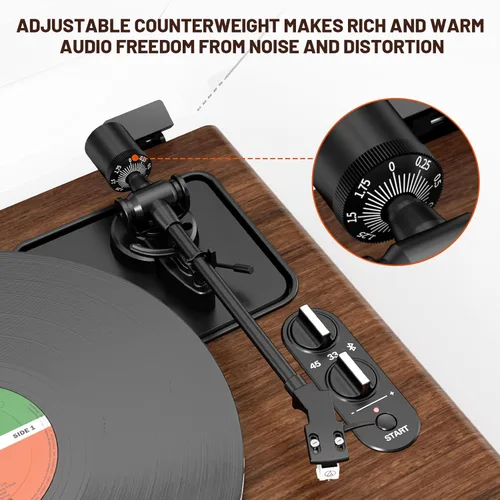 Vista 3 de Record Player for Vinyl with Built in Speakers, HiFi Belt Drive Turntable with Magnetic Cartridge AT-3600L, Phono Preamp, Bluetooth, Aux-in, Belt