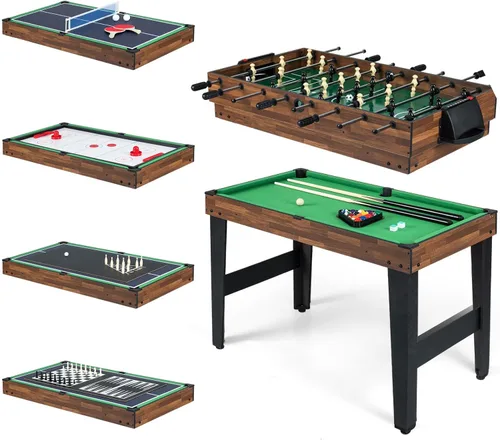 Vista 9 de GYMAX Mesa de Juegos Múltiples, Mesa de Juegos Combinada 10 en 1 con Mesa de Futbolín, Hockey, Mesa de Billar, Ping Pong, Shuffleboard, Bolos y 4