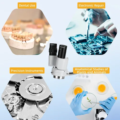 Vista 5 de Microscopio dental con luz LED - Estereomicroscopios 360 Revolve 8X Ampliación Binocular Microscopio Estéreo Binocular Dental Microscopio Binocular