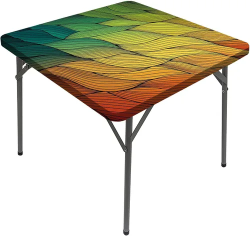 Vista 25 de Manteles abstractos, inspirados en el océano, líneas onduladas dibujadas a mano y funda elástica para mesa, cuadrado, se adapta a mesas de 24 x 24
