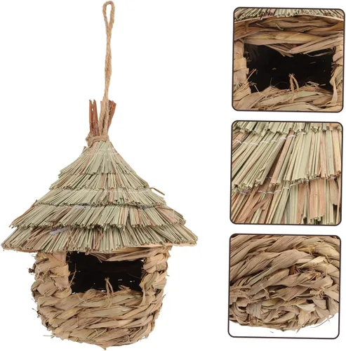 Vista 2 de POPETPOP Nido de loro colgante para pájaros, hecho a mano, delicado nido de pájaro, accesorios para pájaros