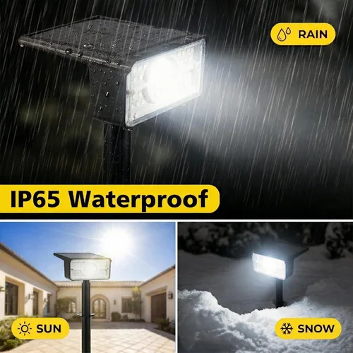 Vista 5 de T-SUN Focos solares para exteriores, paquete de 4 unidades, 49 LED, 2 modos de iluminación, focos de paisaje impermeables IP65, luces solares