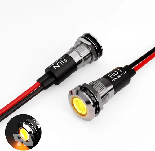 Vista 13 de 2 piezas 12 mm (1/2") Luz indicadora LED roja impermeable, lámpara de señal de metal, 5 V, 12 V, 24 V, IP67, luz de piloto, tablero, para coche