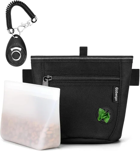 Vista 9 de Bolsa para premios de Gobeigo para perros y clicker de entrenamiento, actualización de dos cierres magnéticos para evitar derrames, bolsa de premios