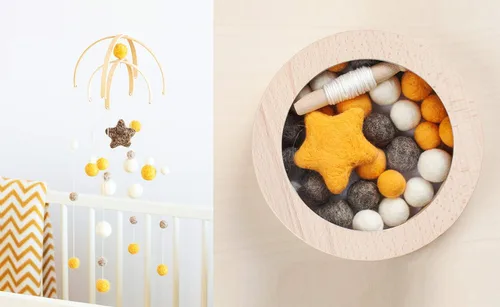 Baby Crib Mobile DIY Kit Felt Woolen balls Nursery Mobile Chandelier Do It Yourself Woodland Scandinavian Decor Mom to be Gift Christmas DIY Gift