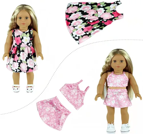 Vista 6 de ReeRaa 20 piezas de ropa de muñeca de 18 pulgadas y accesorios para muñecas americanas de 18 pulgadas, regalo incluyendo 10 juegos completos de ropa