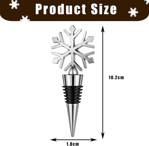 Vista 2 de Hotop 8 tapones de vino con forma de copo de nieve de Navidad a granel, de aleación reutilizable, tapones decorativos de Navidad, tapones