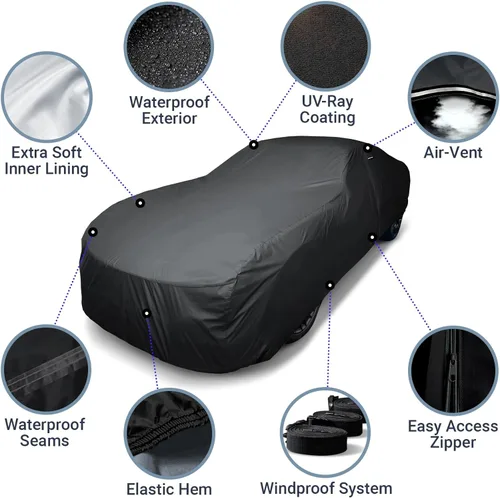 Vista 4 de iCarCover Funda de automóvil personalizada premium para Chevrolet Aveo Hatchback 2004-2018, resistente, impermeable, para todo tipo de clima