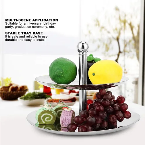 Vista 4 de Bandeja escalonada de acero inoxidable, soporte de exhibición de postres para aperitivos, platos de frutas, servidor, soporte para tartas