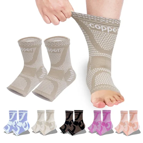 Vista 14 de LISEPWU Tobillera de cobre con vendaje de compresión ajustable, manga de compresión de soporte de tobillo para hombres y mujeres, para dolor