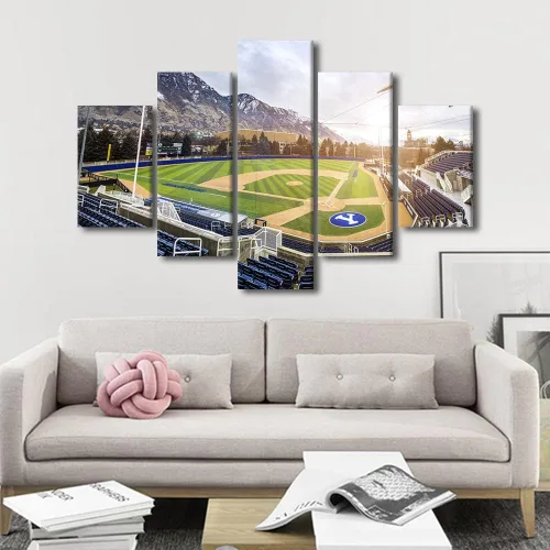 Vista 56 de TUMOVO T-MOBILE PARK - Arte de pared para sala de estar, lienzo de estadio de Seattle, 5 piezas, arte moderno de decoración de pared