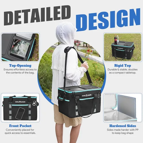 Vista 8 de INSMEER Soft Cooler Bag with Hard Shell & 2 Cup Holders, Portable 40L/70 Cans Collapsible Cooler Bags Insulated with Leakproof for Travel, ice