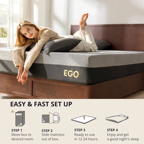 Vista 5 de EGOHOME Colchón de espuma viscoelástica Queen de 10 pulgadas para dolor de espalda, cama de gel de cobre refrescante en una caja, espuma fabricada