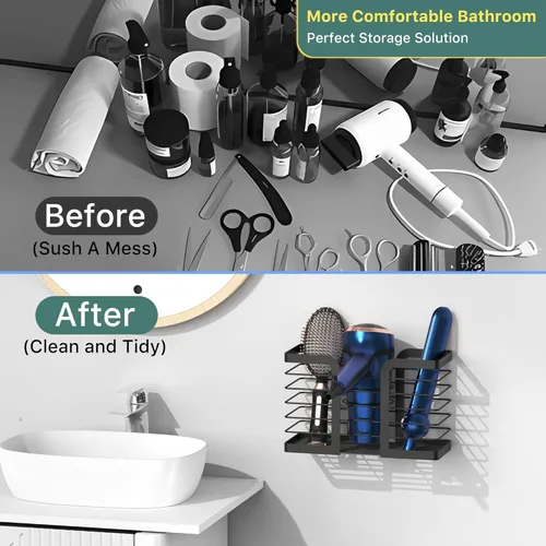 Vista 4 de YIGII Soporte para secador de pelo, organizador de herramientas de pelo 3 en 1, soporte para secadora de pelo de altura ajustable, organizador