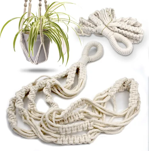 Vista 2 de Colgador de macramé para plantas con tres cuerdas (sin borla) – 23 pulgadas – Cordón de macramé de algodón para macetas de decoración bohemia