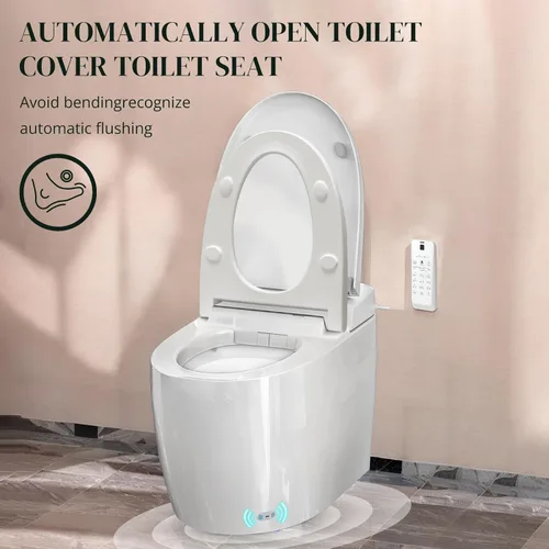 Vista 3 de Inodoro de bidé inteligente con asiento de bidé integrado, inodoro eléctrico de una pieza sin tanque con control remoto, asiento calentado, sensor