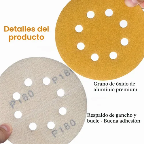 Vista 6 de Discos de lijado de gancho y bucle de 5 pulgadas y 8 agujeros