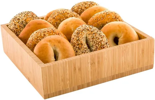 Vista 13 de Restaurantware Bandeja de madera de 10 x 3 pulgadas, 1 caja de madera cuadrada duradera, resistente a las astillas, bandeja de madera de bambú negro