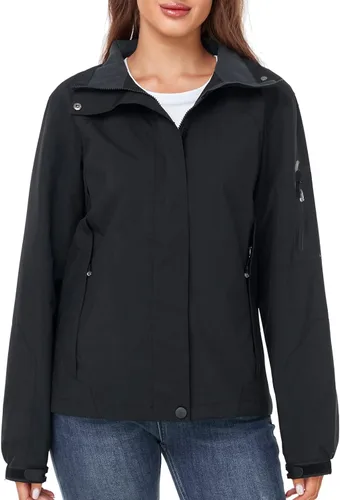 Vista 2 de SaphiRose Chaqueta impermeable para mujer, ligera, para exteriores, con capucha extraíble