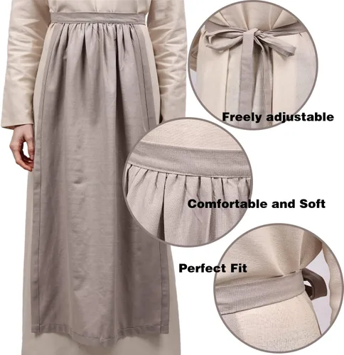 Vista 2 de Delantal medieval pionero blanco medio delantal renacentista de lino para mujer