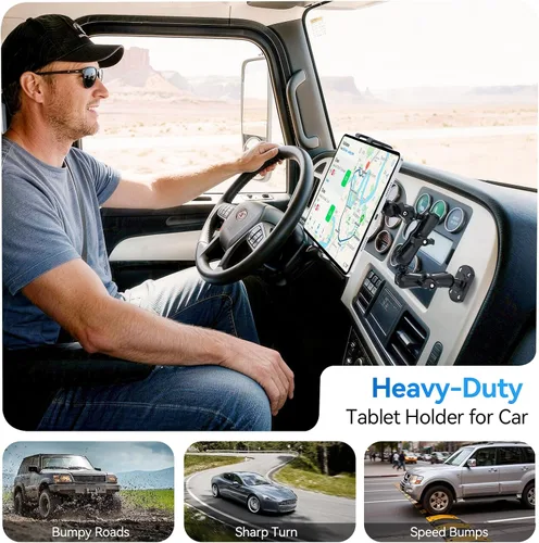 Vista 3 de OHLPRO Soporte de tableta con base de taladro resistente para coche y camión, soporte de tablero con brazo ajustable de 360° de 3 etapas para iPad