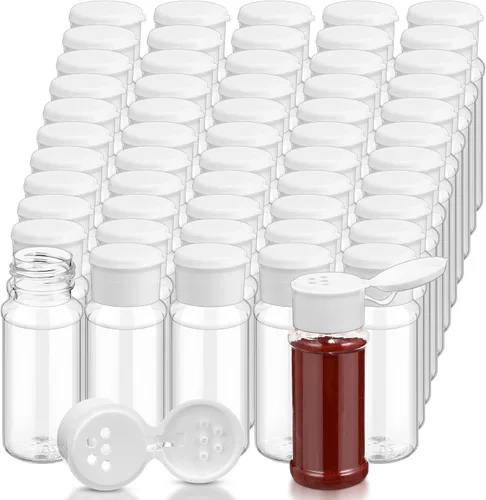 Vista 10 de Amyhill 100 botellas de plástico para especias, frascos de condimentos, tarros de plástico de 3.3 onzas/3.4 fl oz, mezclador de condimentos con negra