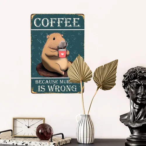 Vista 61 de Cartel de metal con texto en inglés «Black Cat Coffee Because Murder Is Wrong», vintage, para dormitorio, hogar, cocina, hotel, bar, cafetería