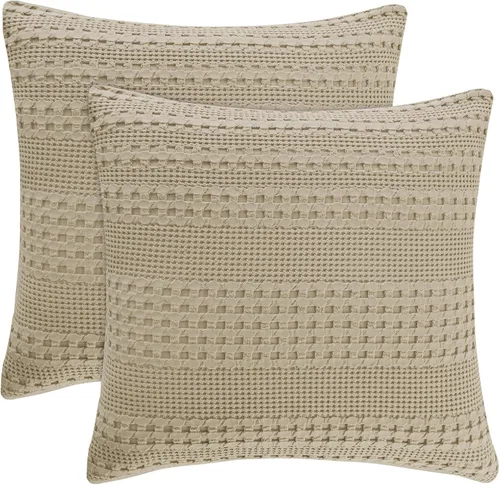 Vista 396 de PHF - Fundas de almohada 100% algodón con tejido gofre europeo, 26 x 26 pulgadas, 2 unidades para decoración elegante del hogar, para cama, sin