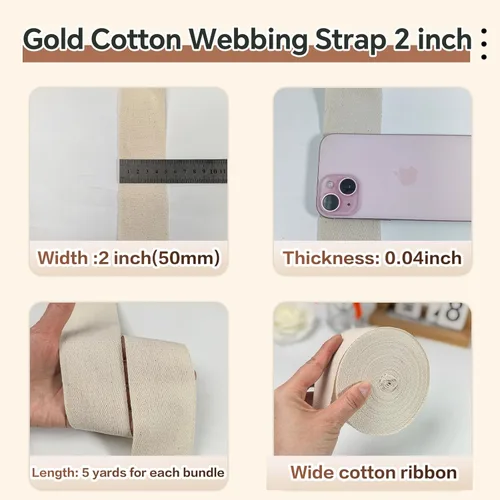 Vista 5 de PAMIR TONG Cinta de sarga de algodón blanco natural de 2 pulgadas para coser, encuadernación al sesgo de 15 yardas, decoración del hogar, correas
