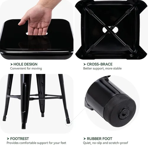 Vista 114 de Taburete Vogue Furniture Direct de 24 pulgadas, taburete de metal sin respaldo, taburete alto para encimera de interior o exterior con asiento