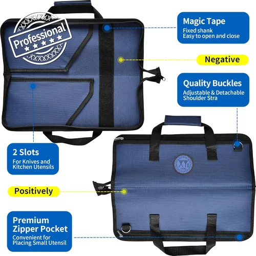 Vista 2 de XYJ Chef's Knife Roll Bag - Estuche de transporte para cuchillos de lona con asas duraderas y correa para el hombro