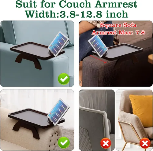 Vista 4 de Mesa auxiliar con clip para mesa auxiliar, mesa de sofá BAMBOOTRAY para sofás anchos, bandeja para reposabrazos de sofá para espacios pequeños, mesa