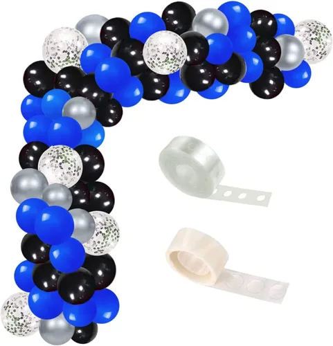 Kit de guirnalda de globos de color negro, plateado y azul, kit de arco de globos para fiesta de juegos para niños, cumpleaños, baby shower,