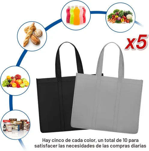 Vista 5 de WISELIFE Bolsas de compras reutilizables para comestibles, paquete de 10 bolsas grandes plegables a granel, bolsas ecológicas para productos