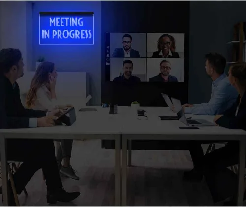 Vista 2 de 120175 - Letrero de neón con luz LED para reuniones en progreso (12 x 8 pulgadas, 16 colores por control remoto)