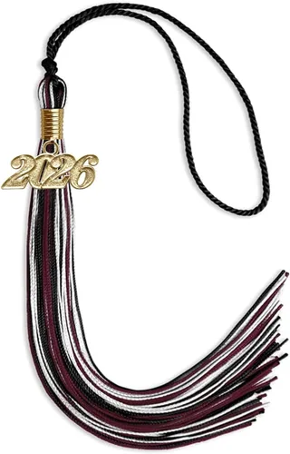 Vista 30 de Endea Graduation Borla mixta de triple color con gota de fecha dorada (negro/dorado/blanco, 2021)