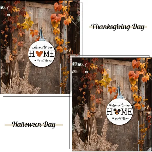 Vista 2 de 13 letreros de bienvenida de temporada para puerta delantera, intercambiables, coronas, de madera rústica, letreros colgantes de bienvenida a