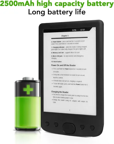 Vista 6 de Lector de libros electrónicos de 8 GB, lector de libros de pantalla eInk de 6 pulgadas, batería de 2500 mAh, lector de libros eléctrico portátil