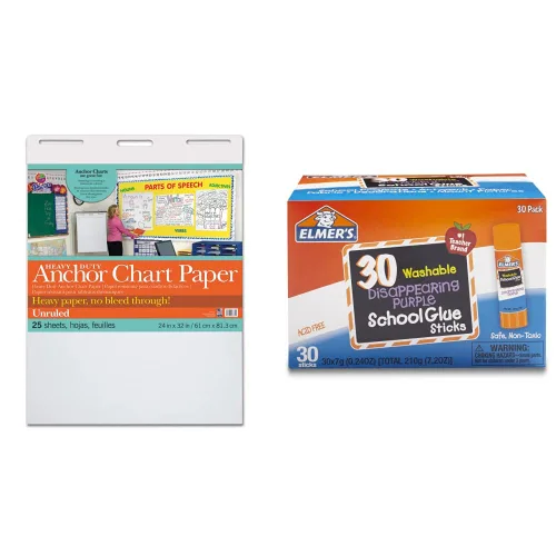 PACON PAC3371 - Papel de anclaje resistente, sin rayas, 24 pulgadas de ancho, 32 pulgadas de largo, 25 hojas y barras de pegamento escolar púrpura
