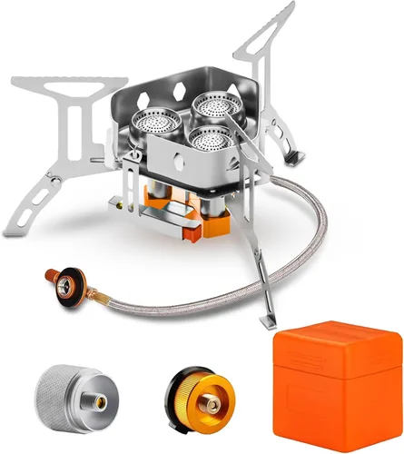 Vista 10 de Mini estufa de campamento de 3000 W, estufa de campamento ultraligera con una funda de transporte y un adaptador adicional, compatible con tanques