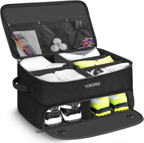 YOREPEK Organizador de maletero de golf de 2 capas, regalos de golf para hombres con compartimento ventilado separado para 2 pares de zapatos,