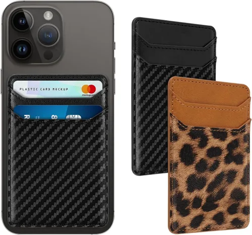 Vista 30 de Portador de Tarjetas Autoadhesivo para la Parte Posterior del Teléfono, Bolsillos de Billetera de Teléfono de Cuero RFID que se Adhieren, Fundas
