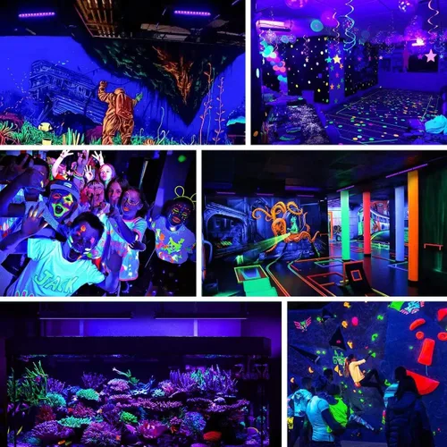 Vista 6 de YANYCN Paquete de 2 Luces LED Negras de 200W, Reflector de Luz Negra para Halloween al Aire Libre con Enchufe e Interruptor, Impermeable IP66