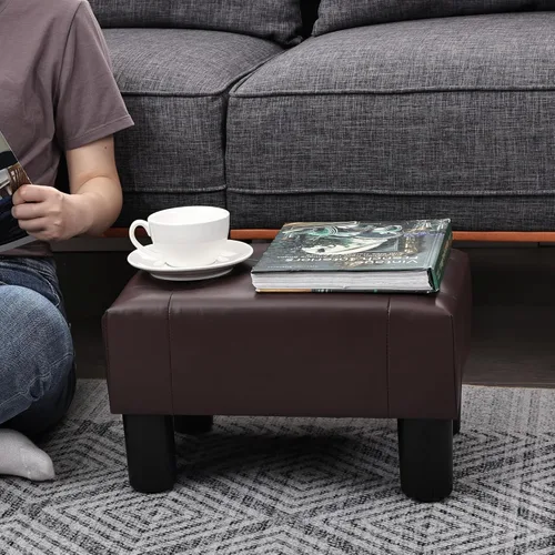 Vista 4 de Adeco 15.4" Small Footstool Ottoman for Footrest, Modern Rectangle Step Stool Extra Seating with Non-Skid Plastic Legs for Living Room, Couch, Brown