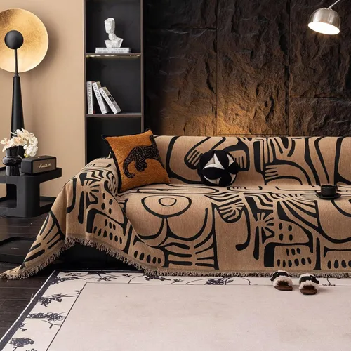 Vista 25 de VClife Funda de sofá bohemia para Navidad, 1 pieza, suave y cálida para sofá seccional, funda lavable de calabaza y jacquard negro para sofá biplaza