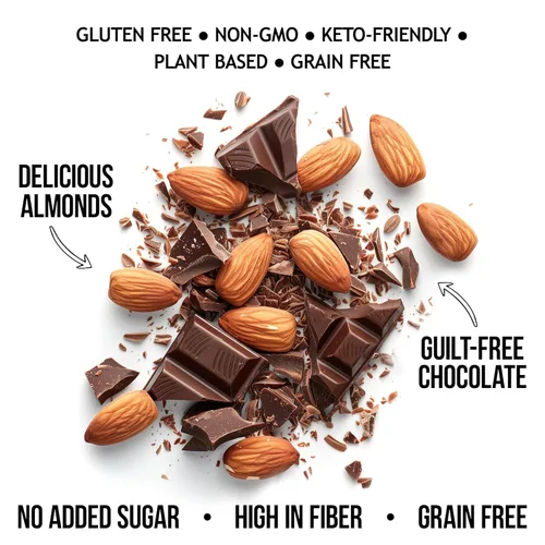 Vista 3 de TGB - Almendras de chocolate 0.04 oz de carbohidratos netos Keto Nueces de caramelo bajas en carbohidratos, sin gluten, 10 onzas