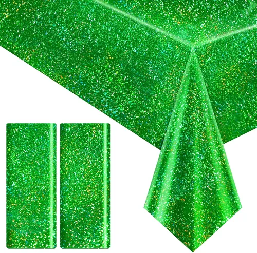 Vista 45 de 4 piezas de manteles holográficos láser morados iridiscentes brillantes, cubiertas de mesa de 40" x 108", manteles rectangulares desechables