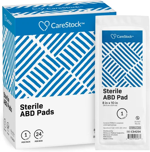 CareStock Almohadillas abdominales de 8 x 10 pulgadas, almohadillas estériles ABD, extra absorbentes, envueltas individualmente, primeros auxilios