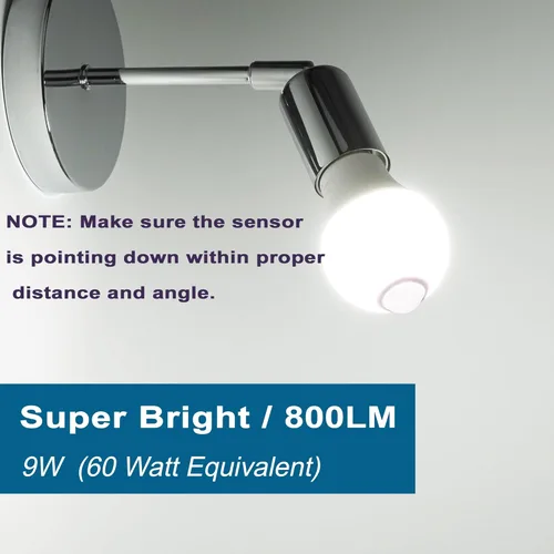 Vista 4 de Bombillas con sensor de movimiento para interiores y exteriores, bombilla LED con detector de movimiento A19 de 9 W, equivalente a 60 vatios, luz